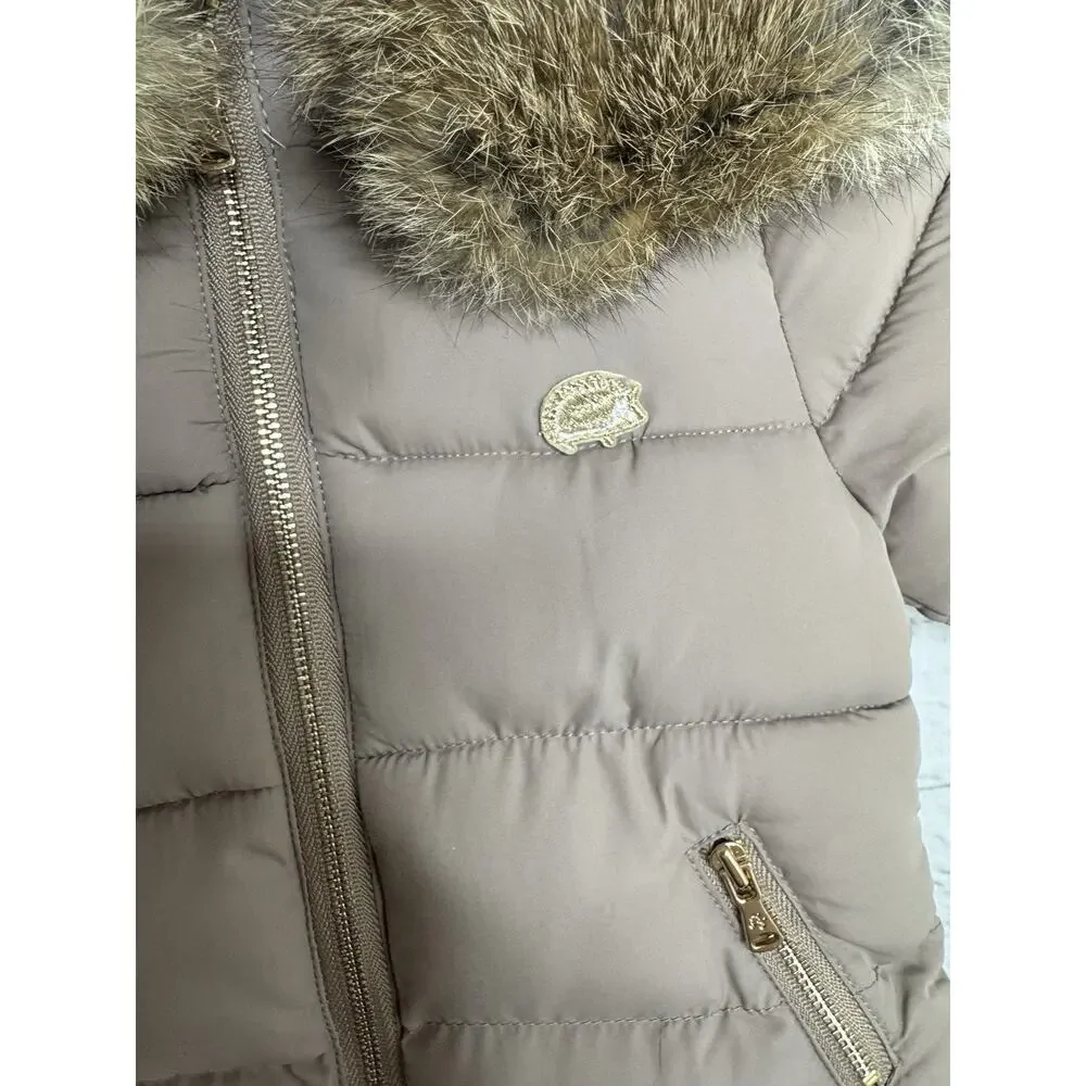 Tartine Et Chocolat Winter Coat Jacket real Fur Puff baby 6m Taupe